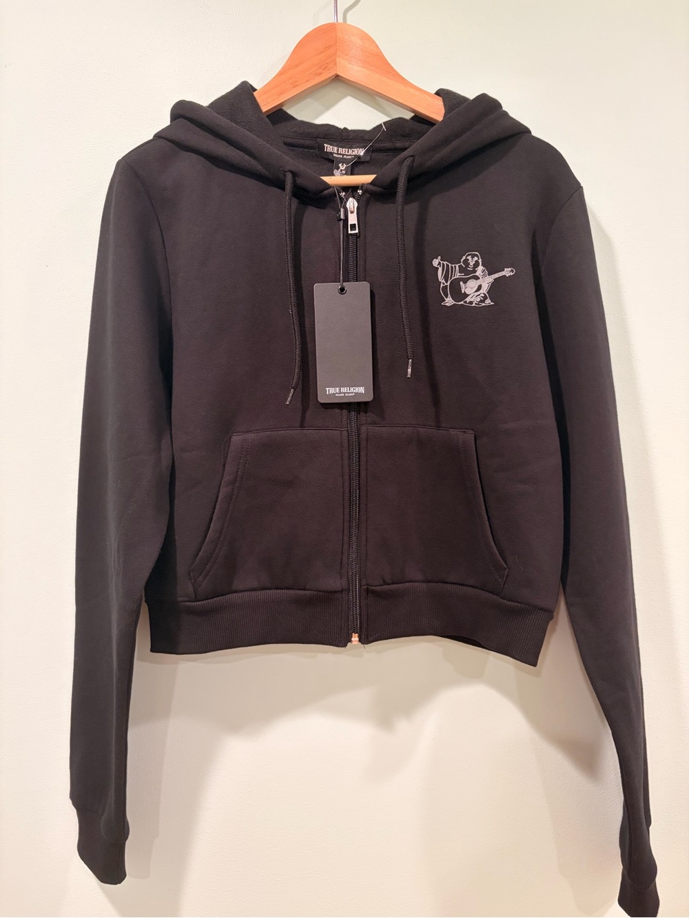 True Religion Black Zip Hoodie with Guitar Logo